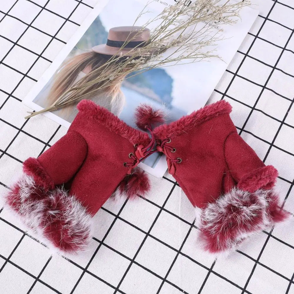 Women's Faux Rabbit Hair Fingerless Winter Gloves – 17 Colors Fingerless Winter Gloves SWANS