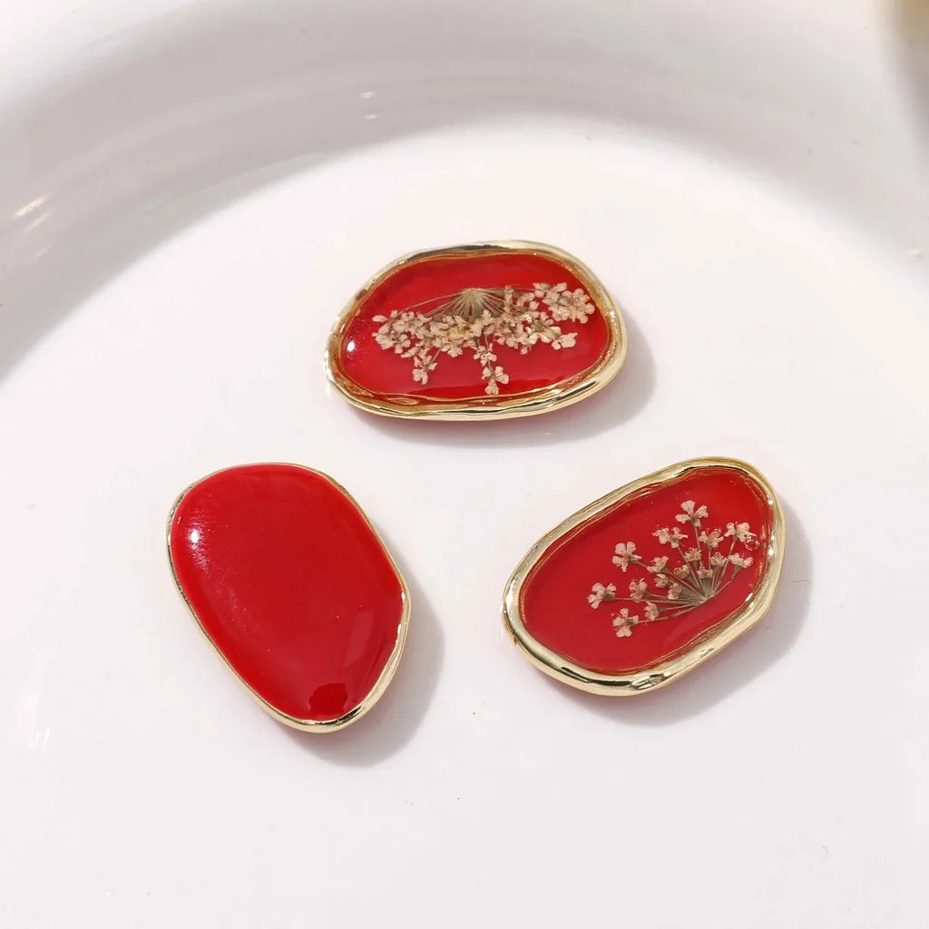 Oval Resin Dried Flower Earring Finding – DIY Jewelry Component Earring Finding SWANS Red