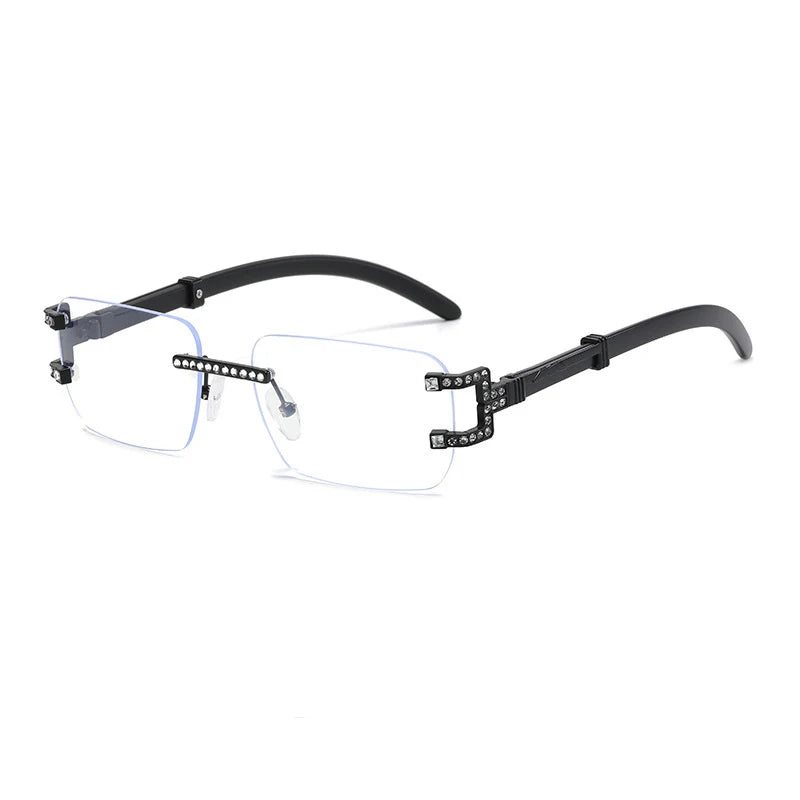 Y2K Rimless Crystal Rhinestone Sunglasses UV400 Women Men Fashion Sunglasses SWANS Black Clear As the photo
