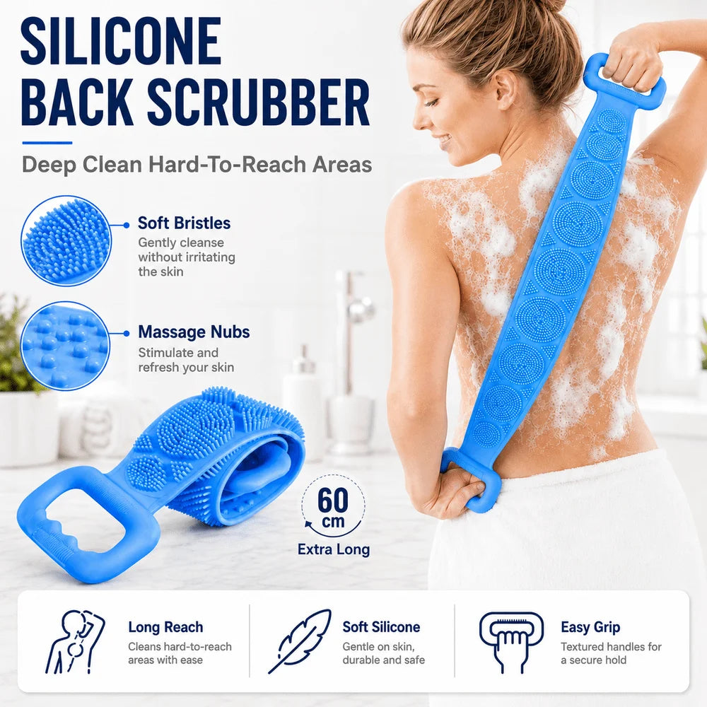SWANS Double-Sided Silicone Back Scrubber – 60cm Bath Brush Silicone Bath Brush SWANS