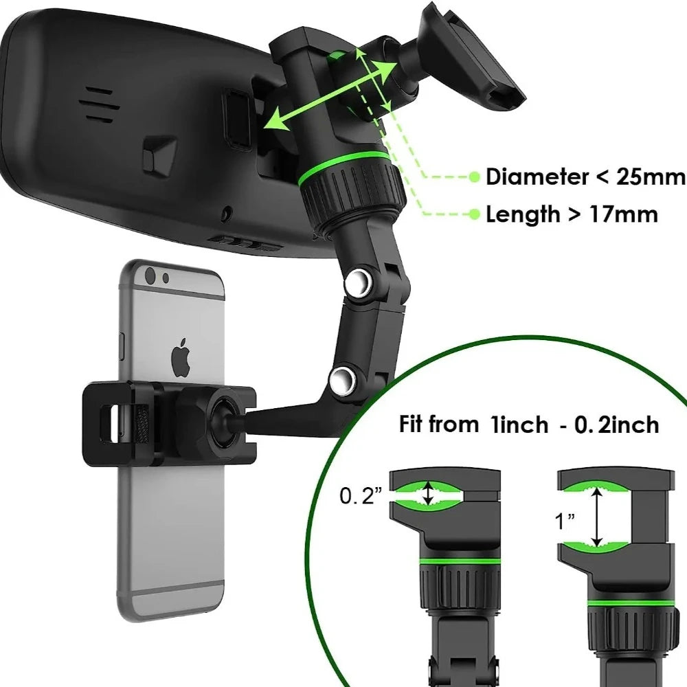 Retractable Rearview Mirror Phone Mount – 360° Universal Car Phone Mount SWANS
