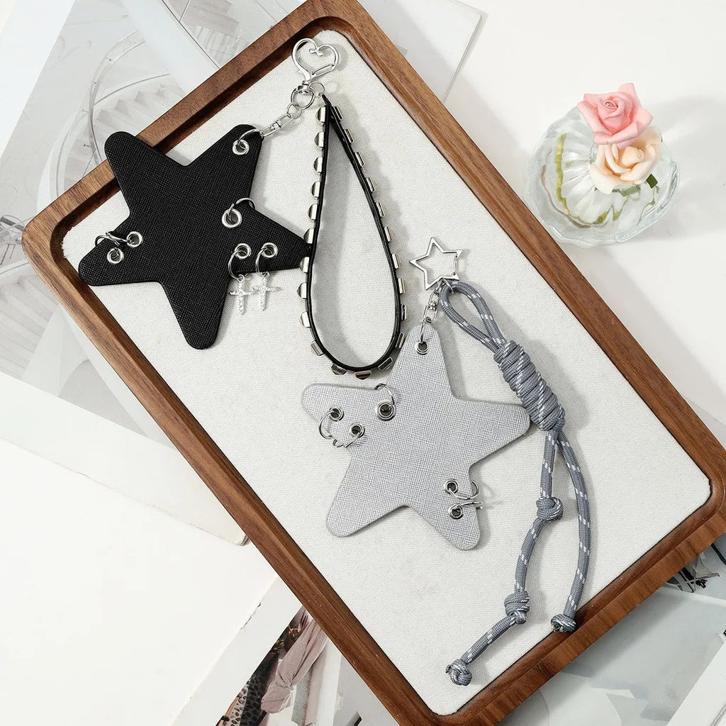 Y2K Star Leather Keychain Bag Charm Pendant – Black & Grey Keychain Bag Charm SWANS