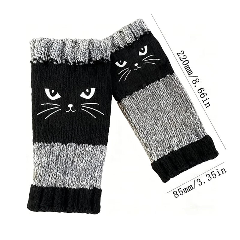 Cute Cat Fingerless Gloves – Thermal Touchscreen Mittens Fingerless Winter Gloves SWANS