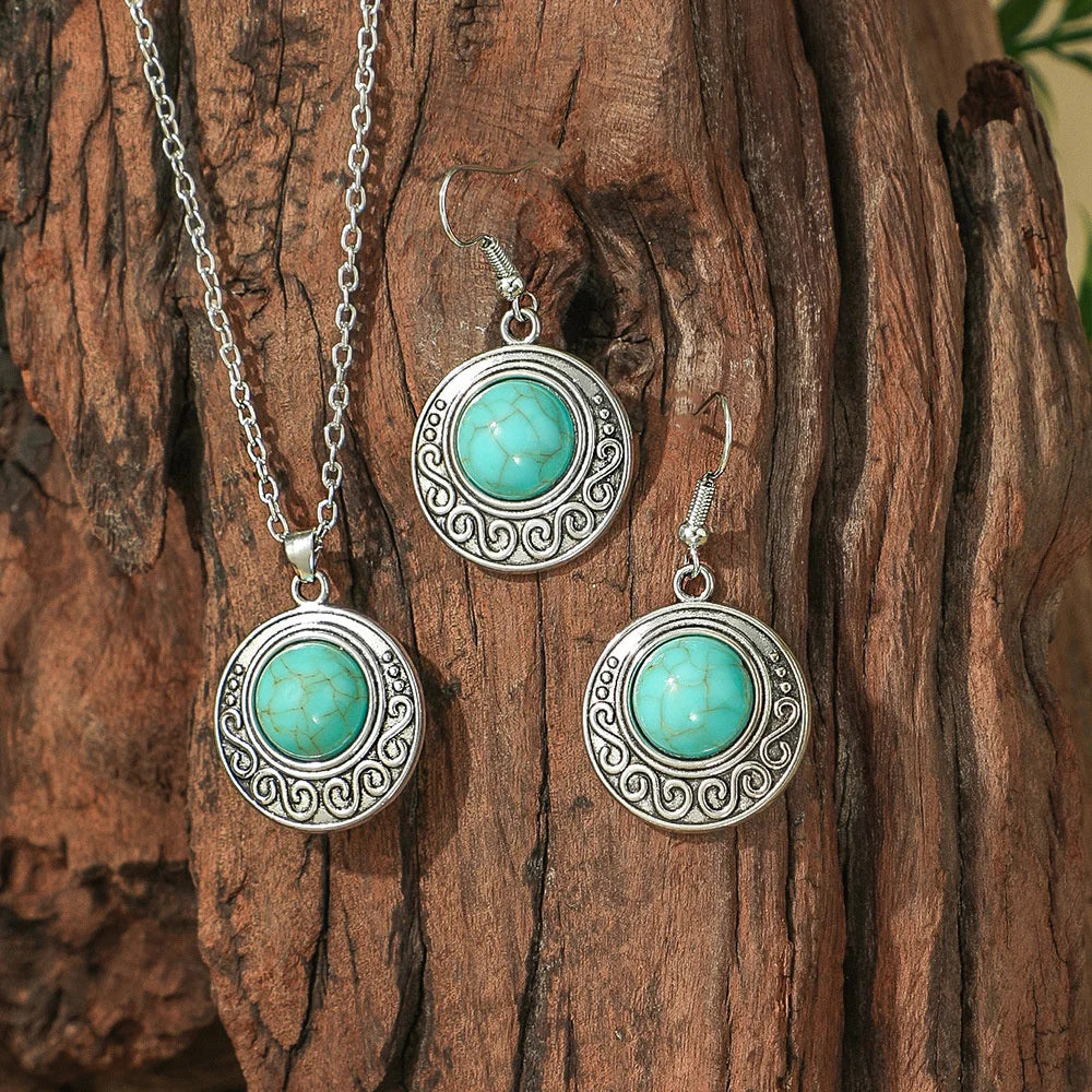 Vintage Turquoise Earrings & Necklace Set – Bohemian Jewelry Jewelry Set SWANS Style 8