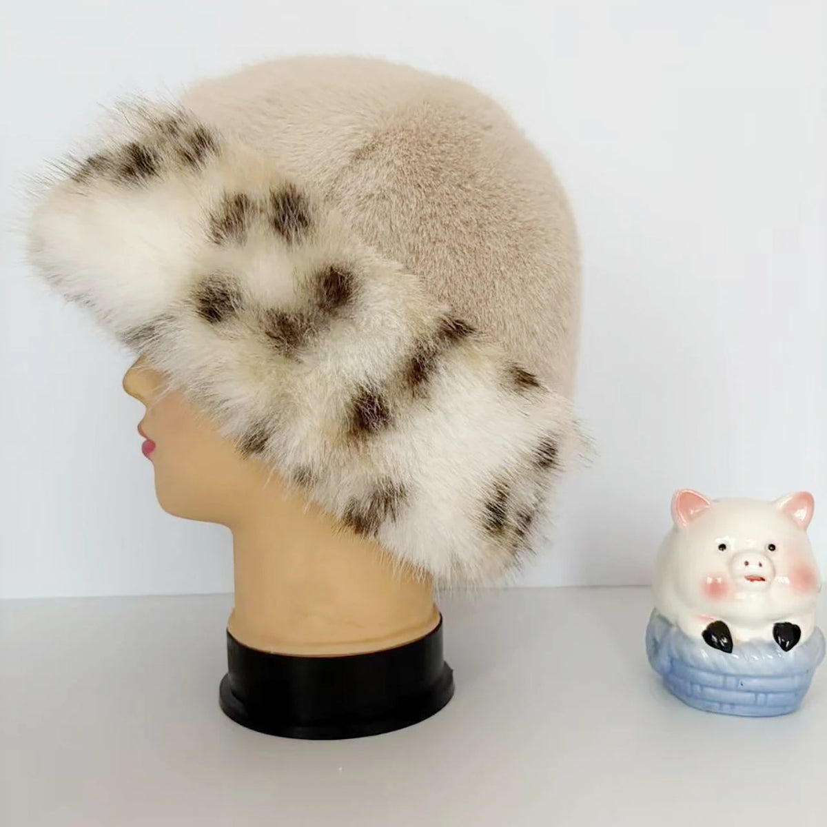 Women's Winter Plush Bucket Hat – Warm Fluffy Knit Beanie Winter Knit Hat SWANS khaki Elastic