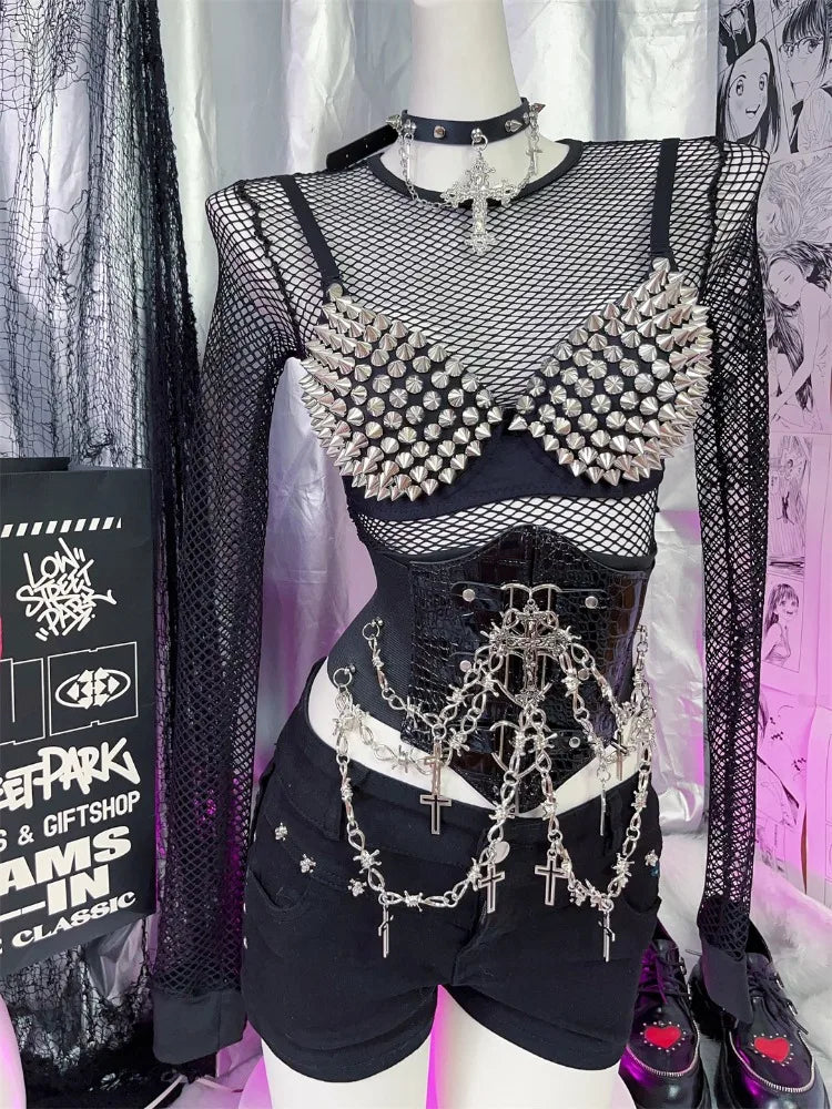Women's Rhinestone Sequined Plunge Bralette – Silver Fashion Top Sequined Bralette Top SWANS