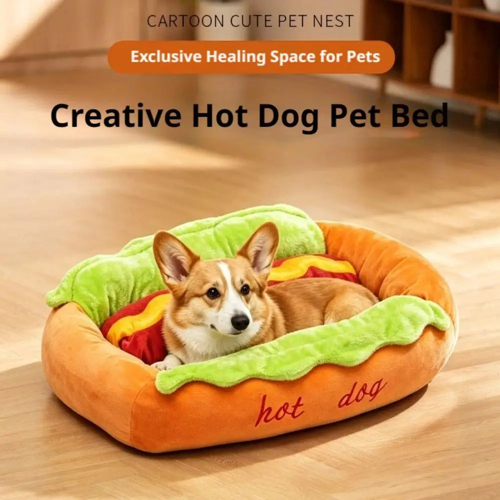 Hot Dog Shape Pet Bed – Soft Plush Lounger for Dogs & Cats Pet Bed SWANS