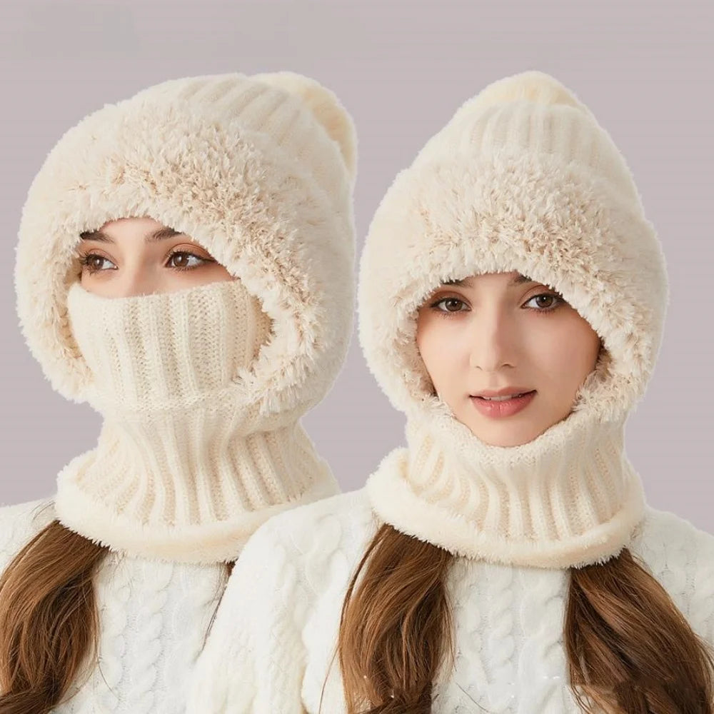 3-in-1 Knitted Beanie & Scarf – Fleece Lined Winter Hat Winter Beanie Hat Set SWANS