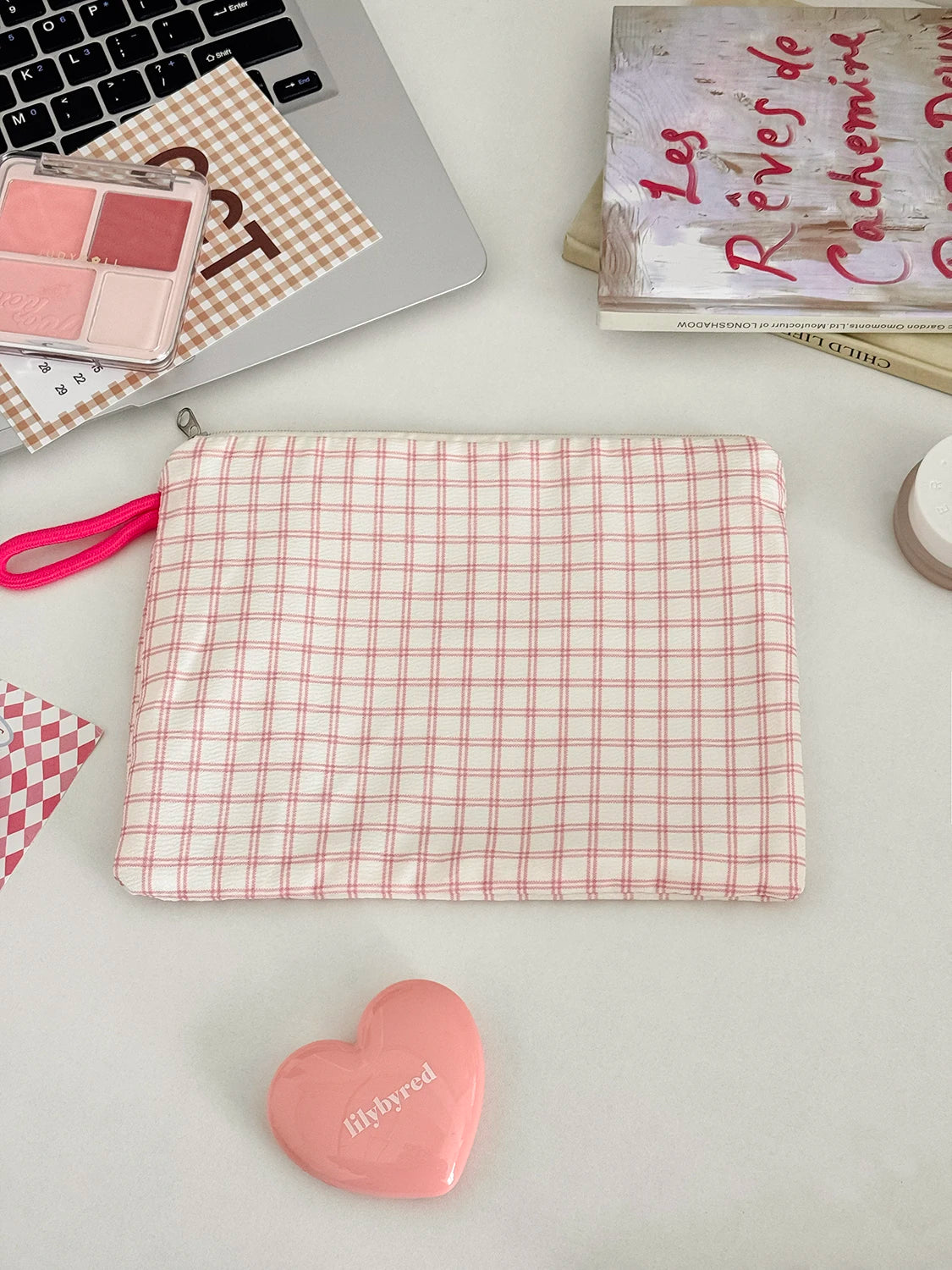 Grid Makeup Storage Bag – Travel Organizer Pouch for Cosmetics Makeup Storage Bag SWANS Pink L