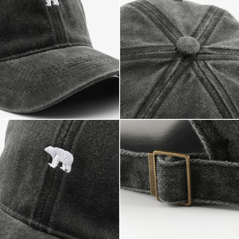 Bear Embroidery Baseball Cap – Unisex Cotton Snapback Hat Baseball Cap SWANS