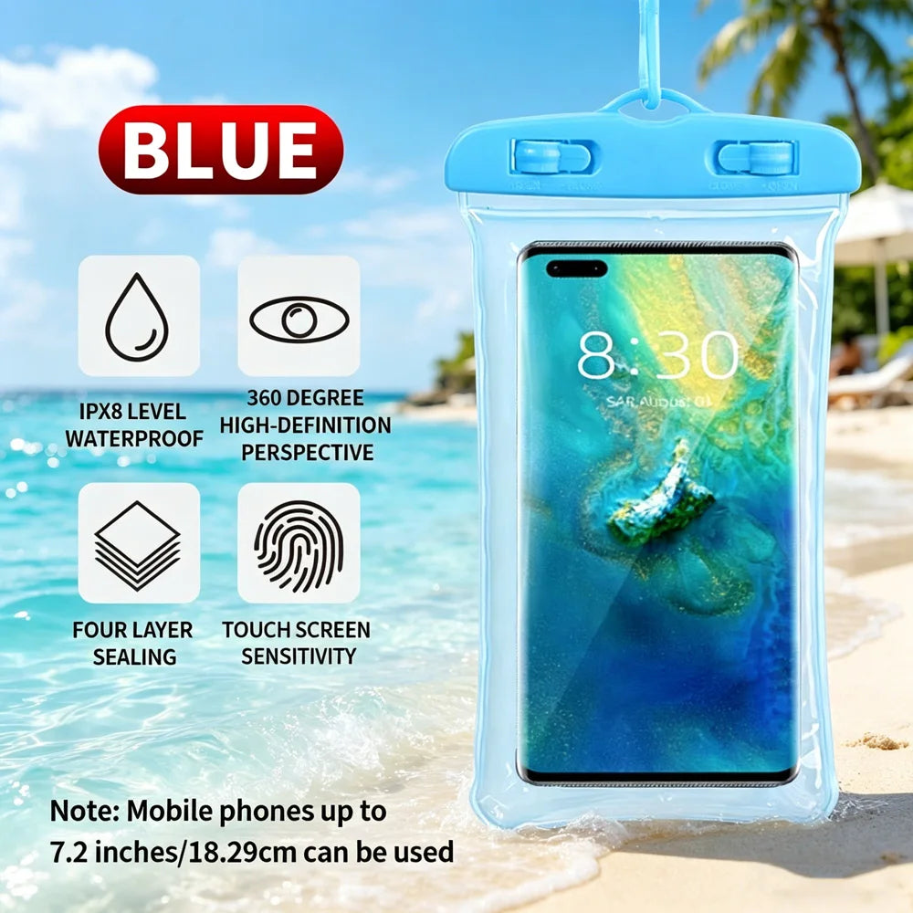 Floating Airbag Waterproof Phone Pouch with Lanyard Waterproof Phone Pouch SWANS BLUE