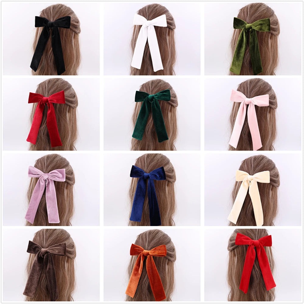 Long Tail Velvet Bow Hair Clips – Girls, Kids & Moms Velvet Bow Hair Clip SWANS