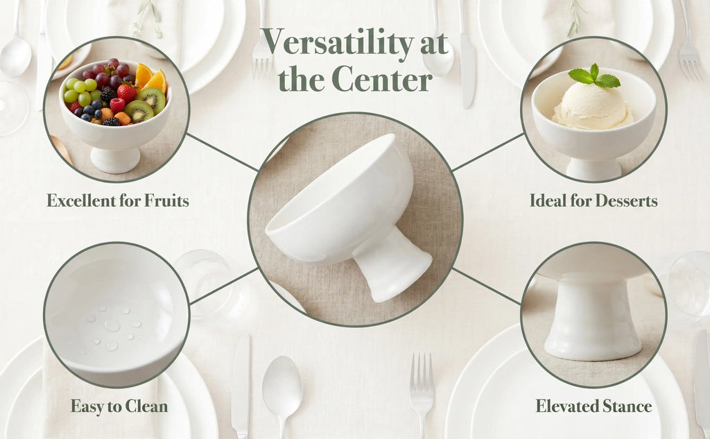 Ceramic Tall Pedestal Footed Bowl – Dessert & Fruit Serving Ceramic Pedestal Bowl SWANS
