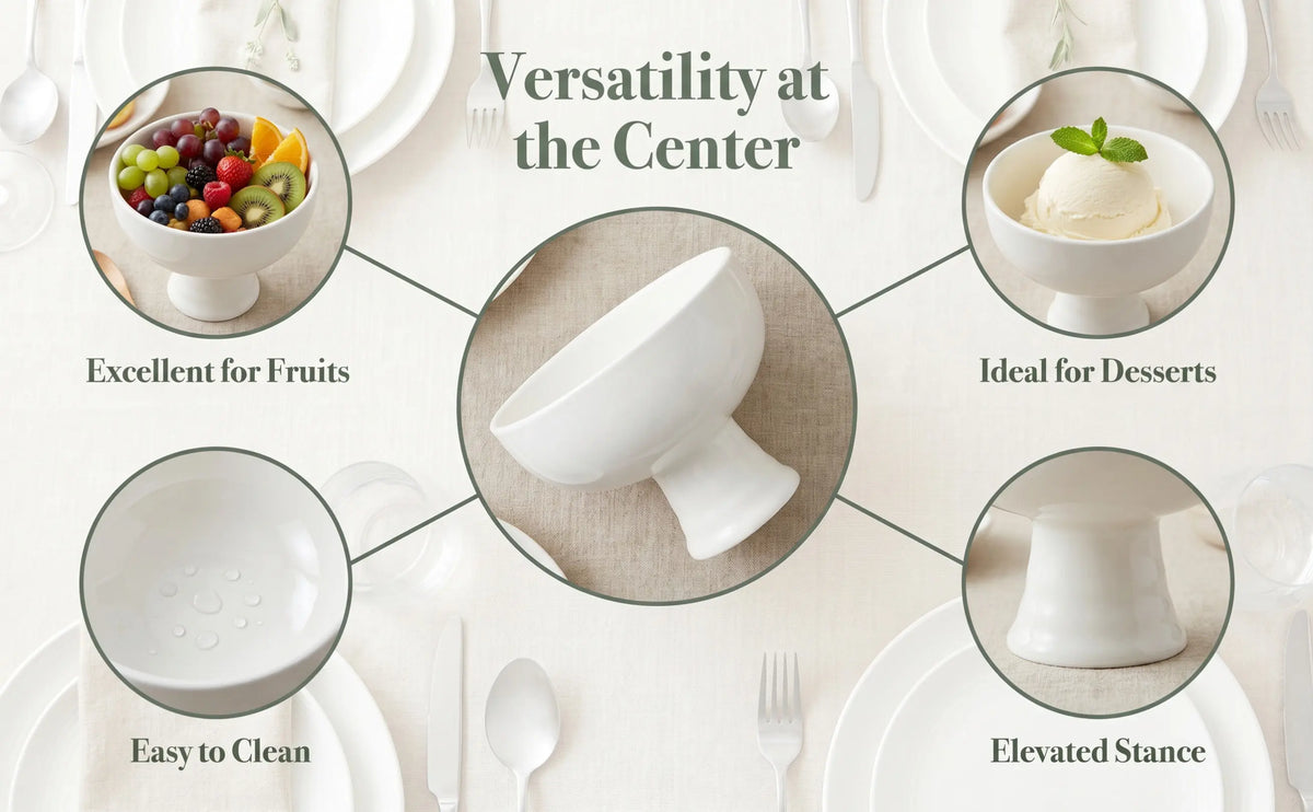 Ceramic Tall Pedestal Footed Bowl – Dessert & Fruit Serving Ceramic Pedestal Bowl SWANS