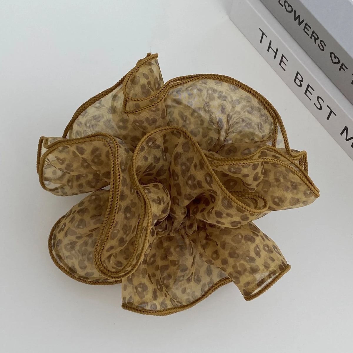 Y2K Leopard Print Chiffon Scrunchie | Korean Hair Tie Chiffon Scrunchie SWANS yellow Slim waist