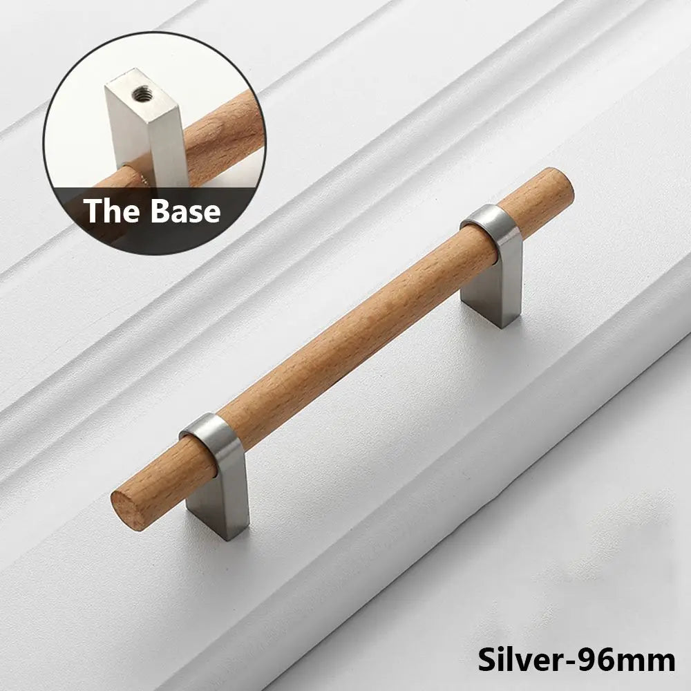 Zinc Alloy & Wood Cabinet Door Handle – Drawer Pull Knob Cabinet Door Handle SWANS Silver-96mm