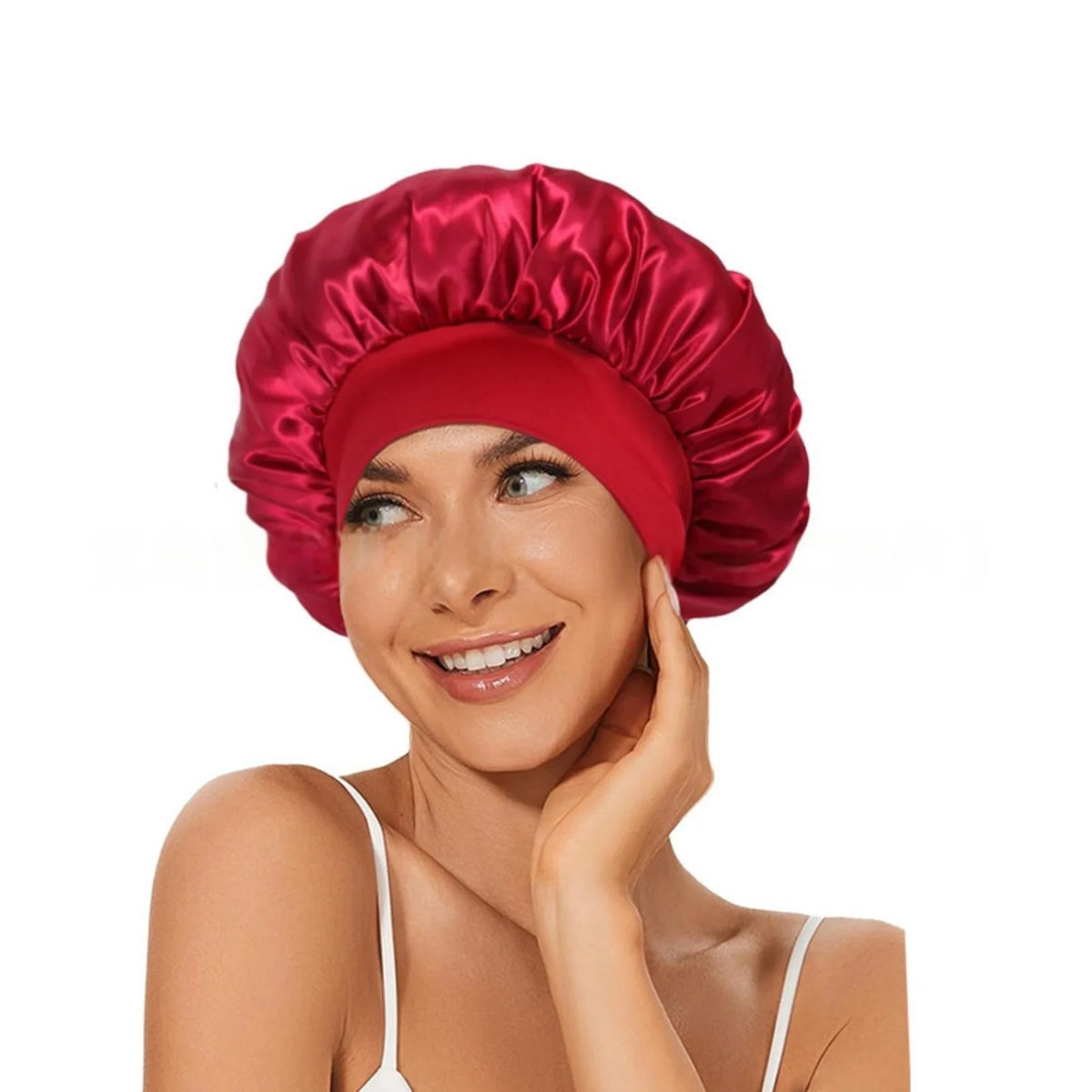 Satin Sleep Bonnet – Wide Elastic Band Hair Care Cap Satin Hair Bonnet SWANS red