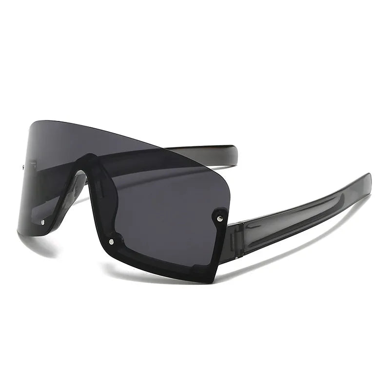 Y2K Rivet Half Frame Sunglasses – Unisex Punk Vintage Goggle Fashion Sunglasses SWANS Black Gray Leg