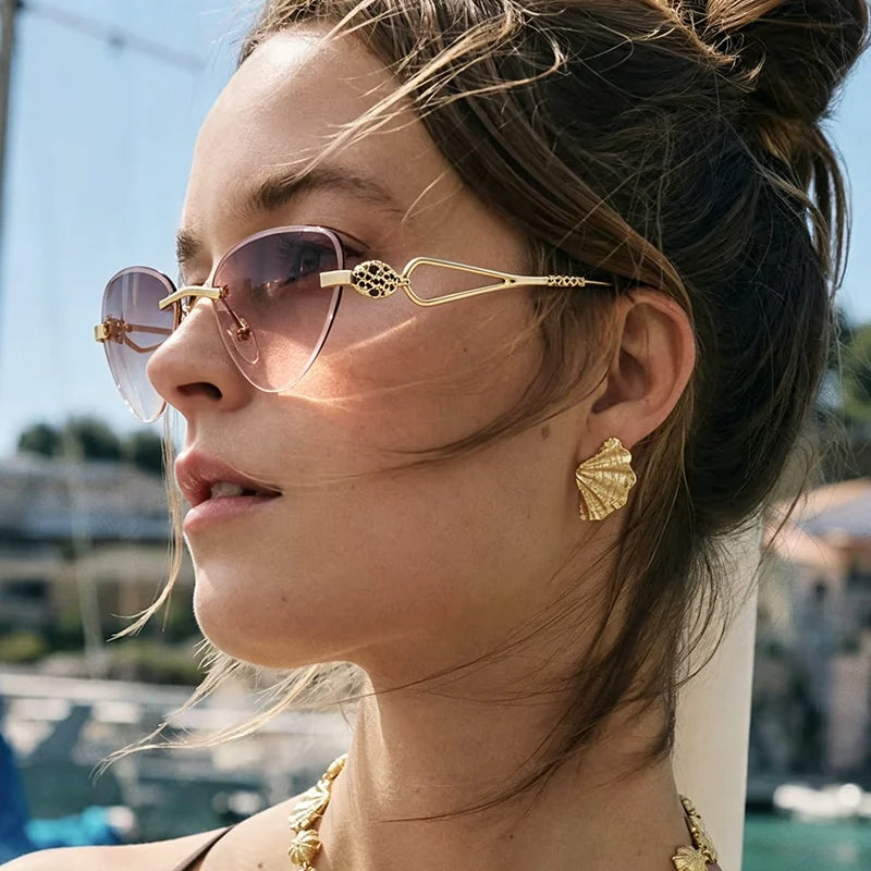 Y2K Rimless Cat Eye Sunglasses – Diamond Cut Snake Head Shades Cat Eye Sunglasses SWANS