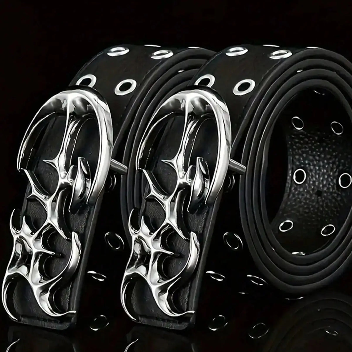 Y2K Hollow Punk Belt – Unisex Metal & PU Fashion Belt Fashion Belt SWANS 2Pcs Black 110cm