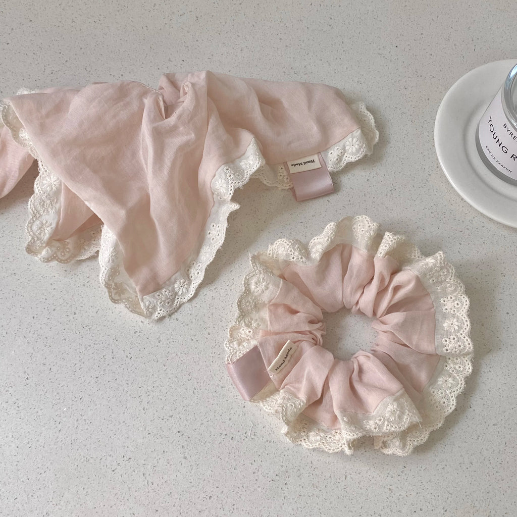 Pink Lace Scrunchies for Women – Elegant Hair Ties Set Hair Scrunchie Set SWANS