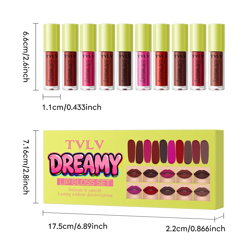 TVLV 10-Color Lip Gloss Set – Matte & Velvet Long-Lasting Tints Lip Gloss Set SWANS
