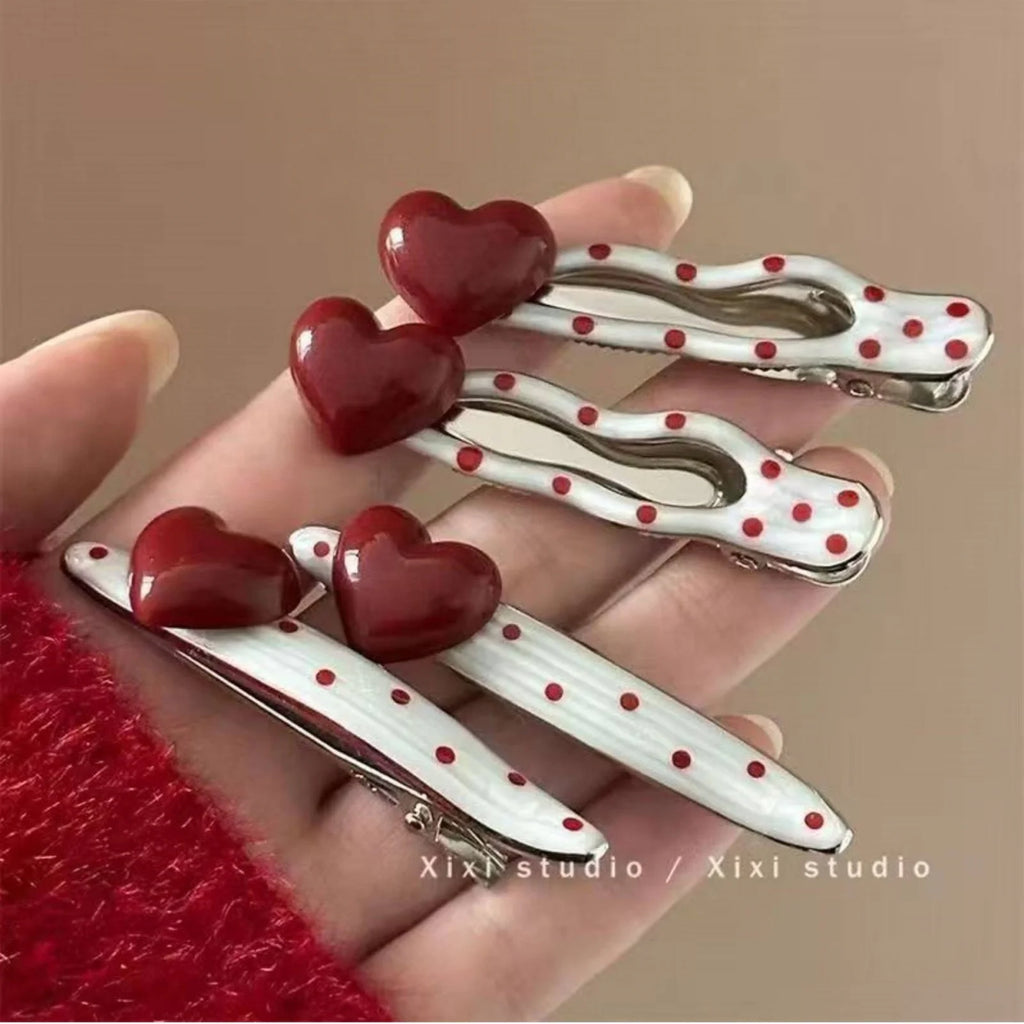 2PCS Red Heart Polka Dot Hair Clips – Cute Girls' Hairpins Hair Clips SWANS
