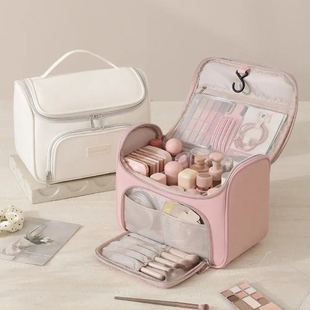 Multi-Compartment Travel Makeup Bag | Zipper Cosmetic Organizer Cosmetic Organizer Bag SWANS