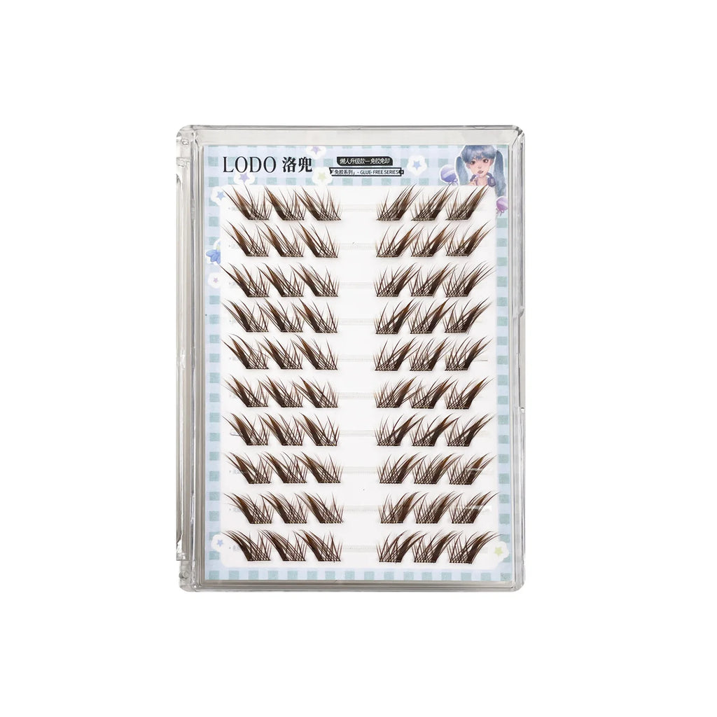 No-Glue Caramel Brown Fox Eye Wispy Cluster False Lashes False Eyelashes SWANS