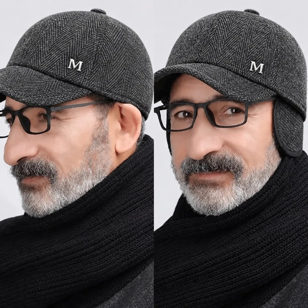 Winter Earmuff Baseball Cap – Windproof Wool Hat with Earflaps Winter Earmuff Cap SWANS