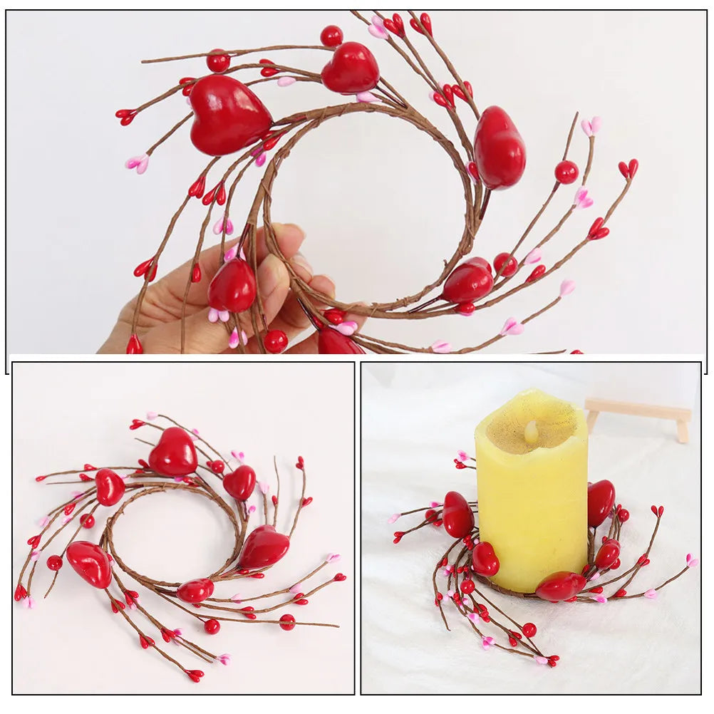 2-Pack Red Berry Heart Ring Tealight Holders | Festive Décor Festive Candle Ring SWANS