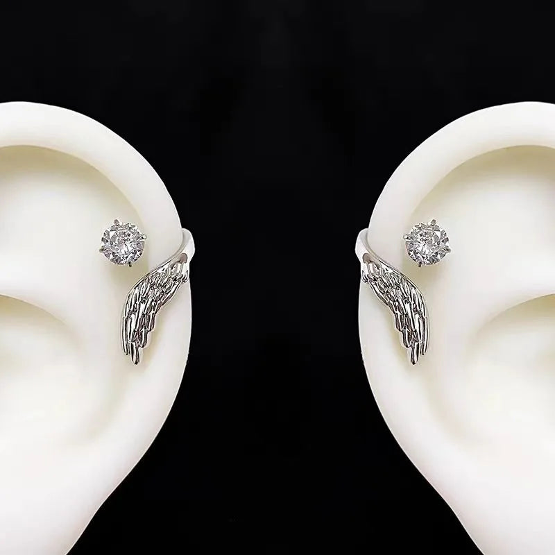 Silver Wing Zircon Stud Earrings – Trendy Fashion Jewelry Women Stud Earrings SWANS White 2pcs