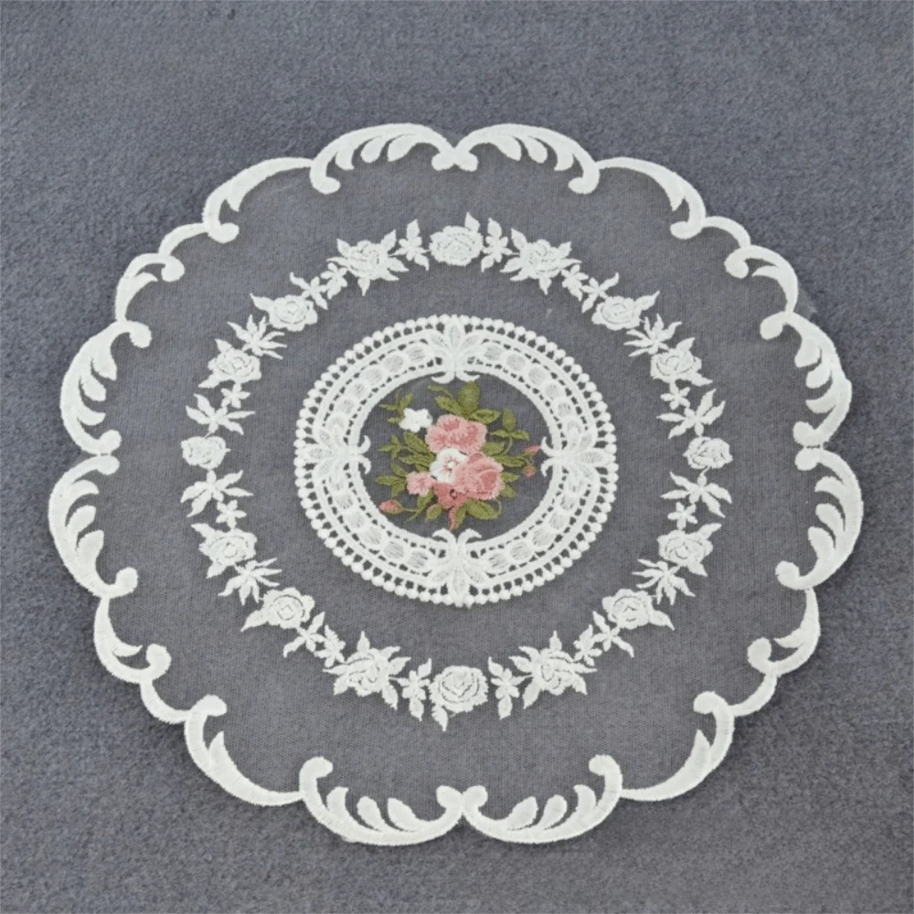 Vintage Lace Embroidered Table Doily – White Round Placemat Lace Table Doily SWANS White