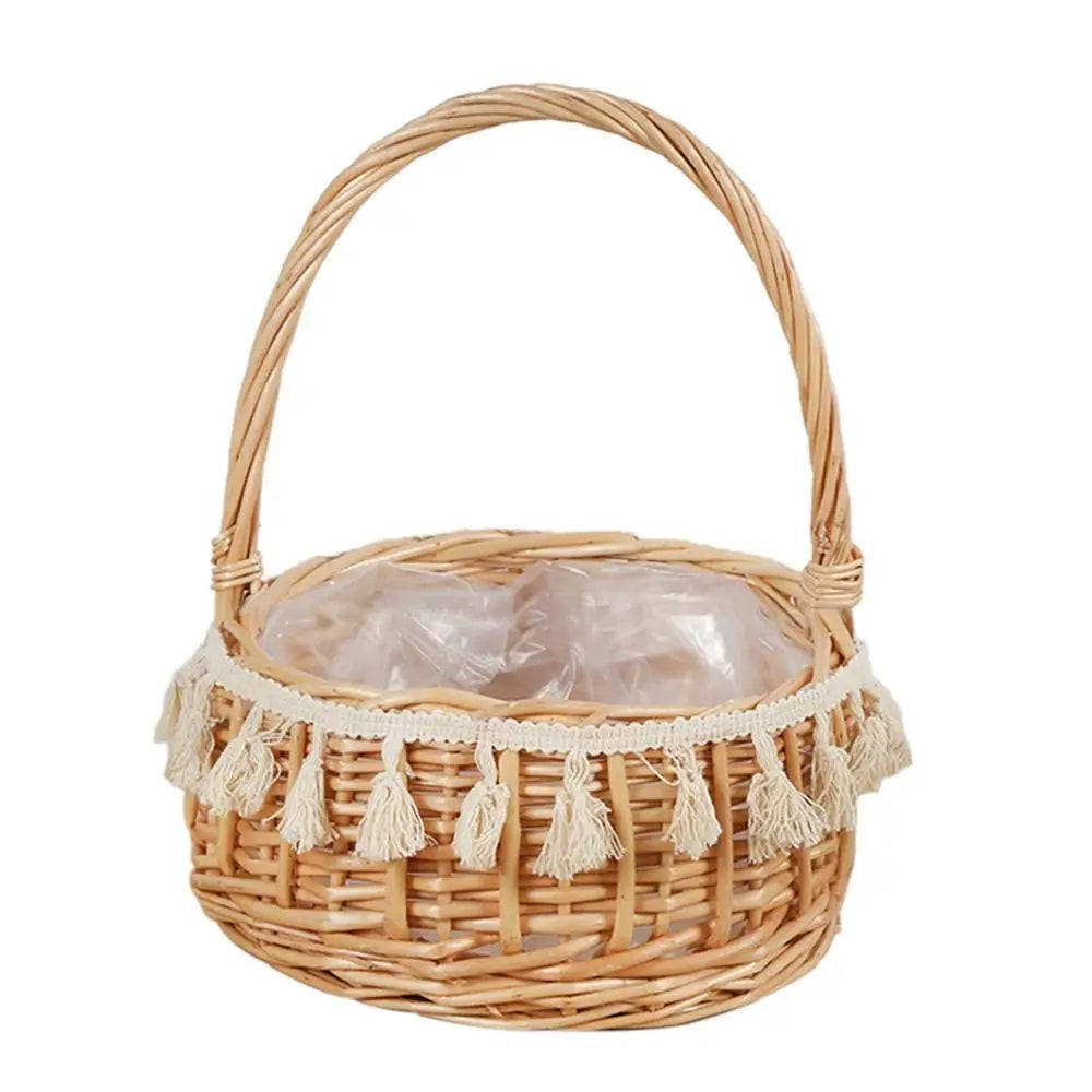 Wicker Flower Girl Basket – Willow Rattan Half Moon Woven Wicker Storage Basket SWANS 7