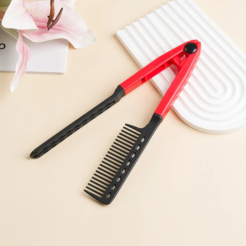 V-Type Hair Straightener Brush – Styling Comb for Men & Women Hair Straightener Brush SWANS Red
