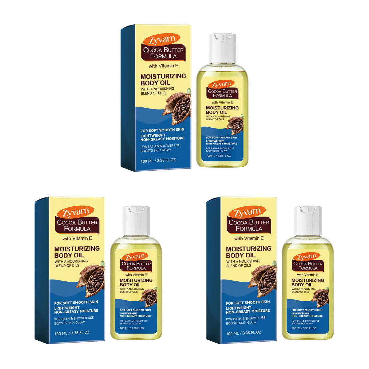ZYVARN Cocoa Butter Body Oil – Lightweight Moisturizing Glow Body Oil SWANS 300ml boxed