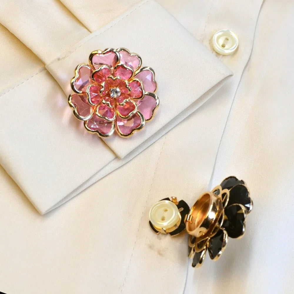 Rhinestone Floral Cufflink Brooch – Enamel Button Cover Brooch Cufflink SWANS