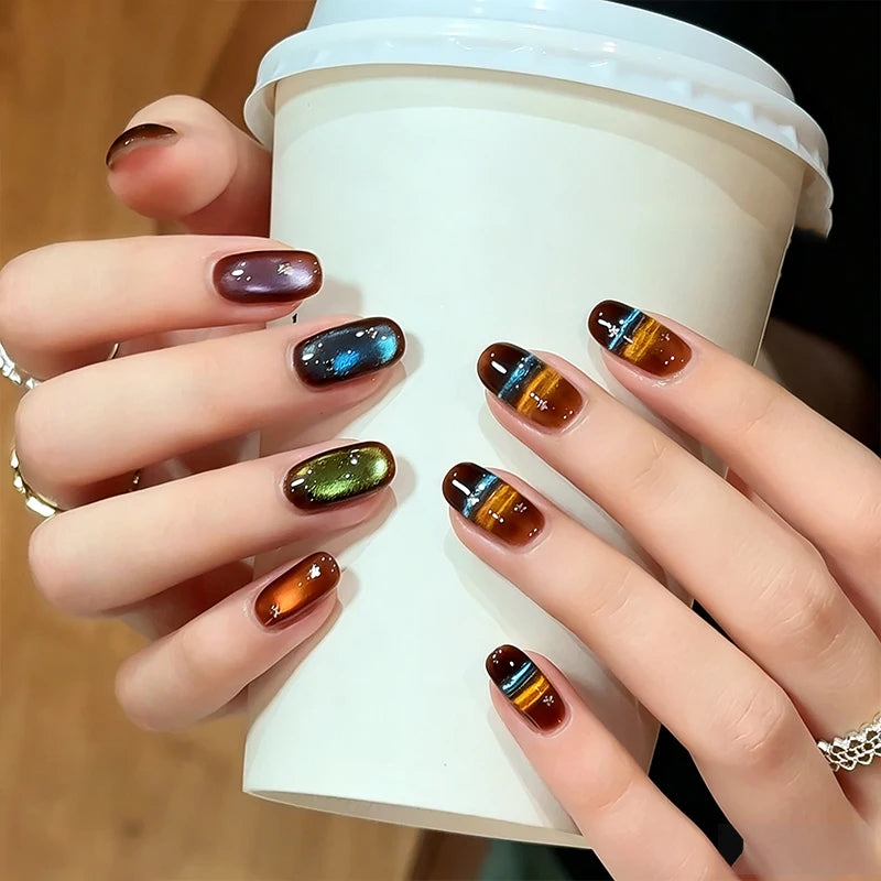 Cat Eye Gel Nail Polish Warm Brown Glass Bead Stripe UV LED Gel Nail Polish SWANS
