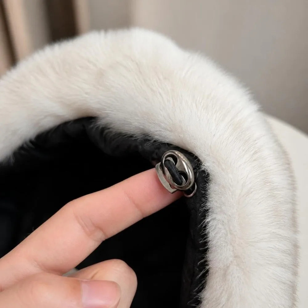 Faux Mink Fur Newsboy Beret – Rhinestone Strap Women's Winter Hat Faux Fur Beret SWANS