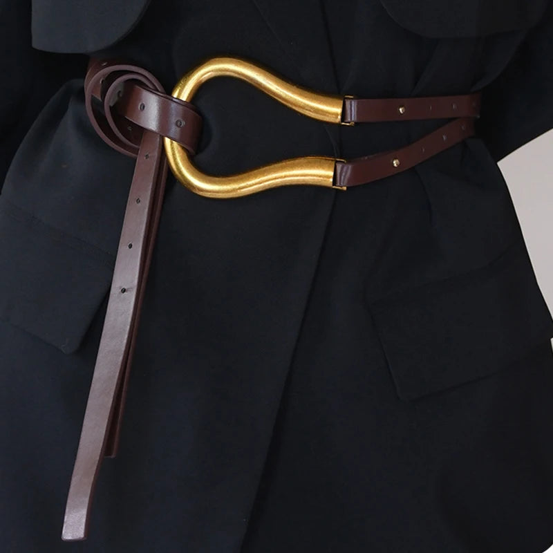 Women's Wide PU Leather Rivet Belt – Hip Hop Corset Waistband Wide Fashion Belt SWANS 125x2cm coffee