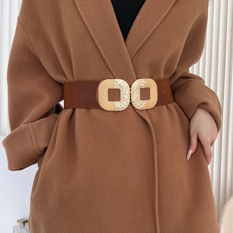 Women's Wide Waistband Belt – Metal Buckle Cummerbund Corset Women's Fashion Belt SWANS A Style brown 68x6cm