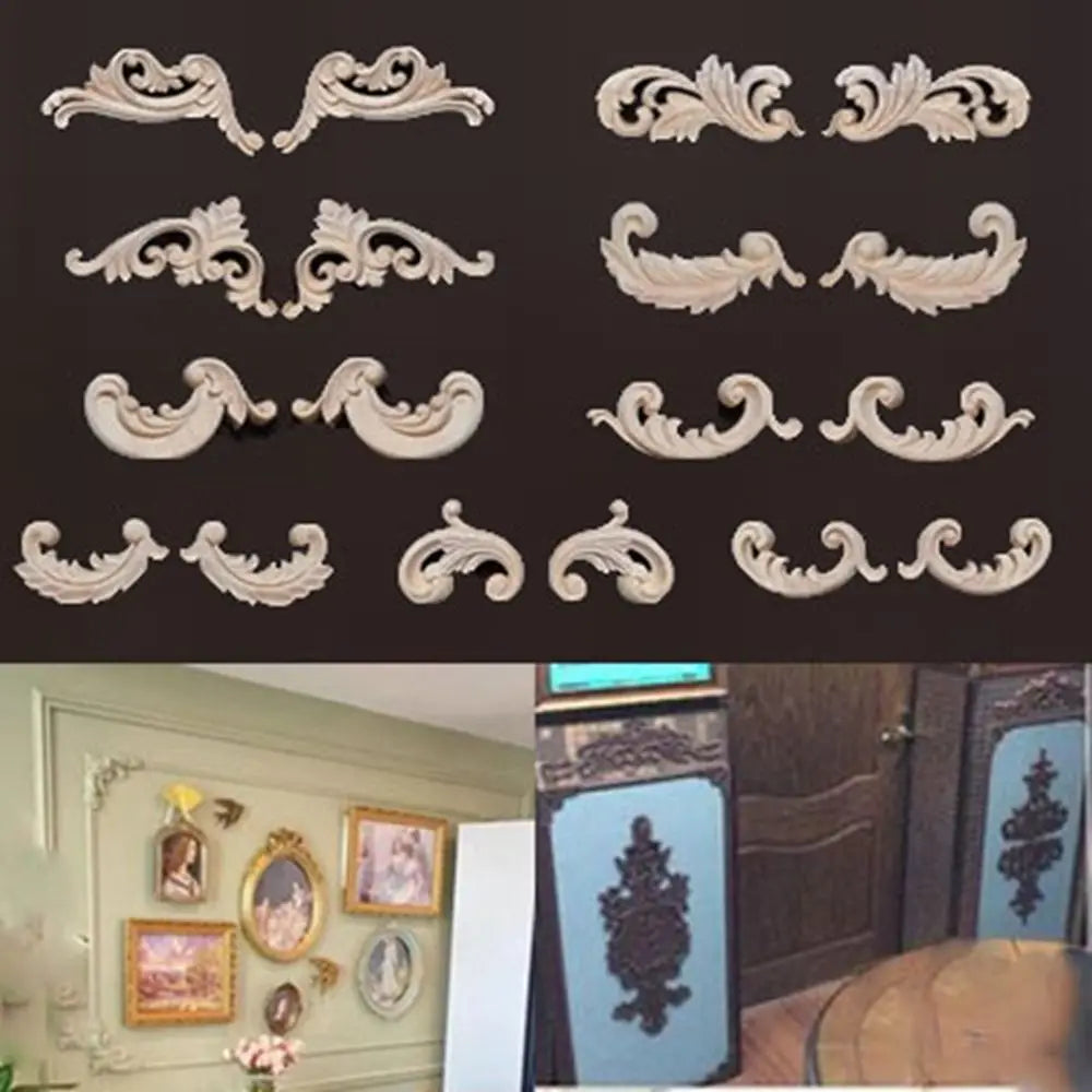Floral Wood Carved Corner Appliques – Wall & Door Decor Decorative Wood Applique SWANS