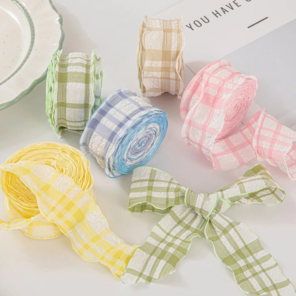 Ruffled Gingham Check Ribbon – 4cm x 10 Yards for DIY Crafts Craft Ribbon SWANS