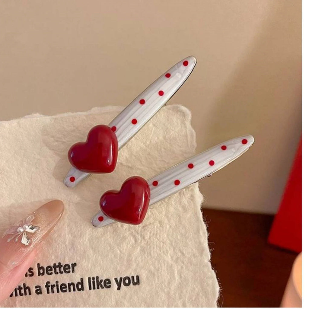 2PCS Red Heart Polka Dot Hair Clips – Cute Girls' Hairpins Hair Clips SWANS 2PCS A