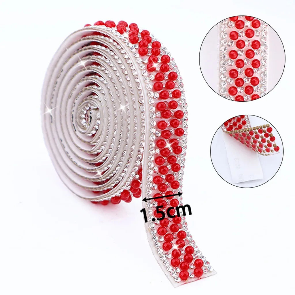 Self-Adhesive Pearl Rhinestone Trim Tape for DIY Crafts Rhinestone Trim Tape SWANS 12-91.44x1.5 cm