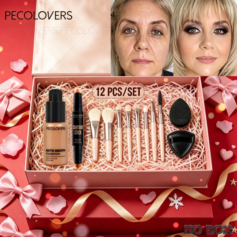 12-Piece Liquid Foundation, Concealer & Brushes Makeup Set Makeup Combo Set SWANS
