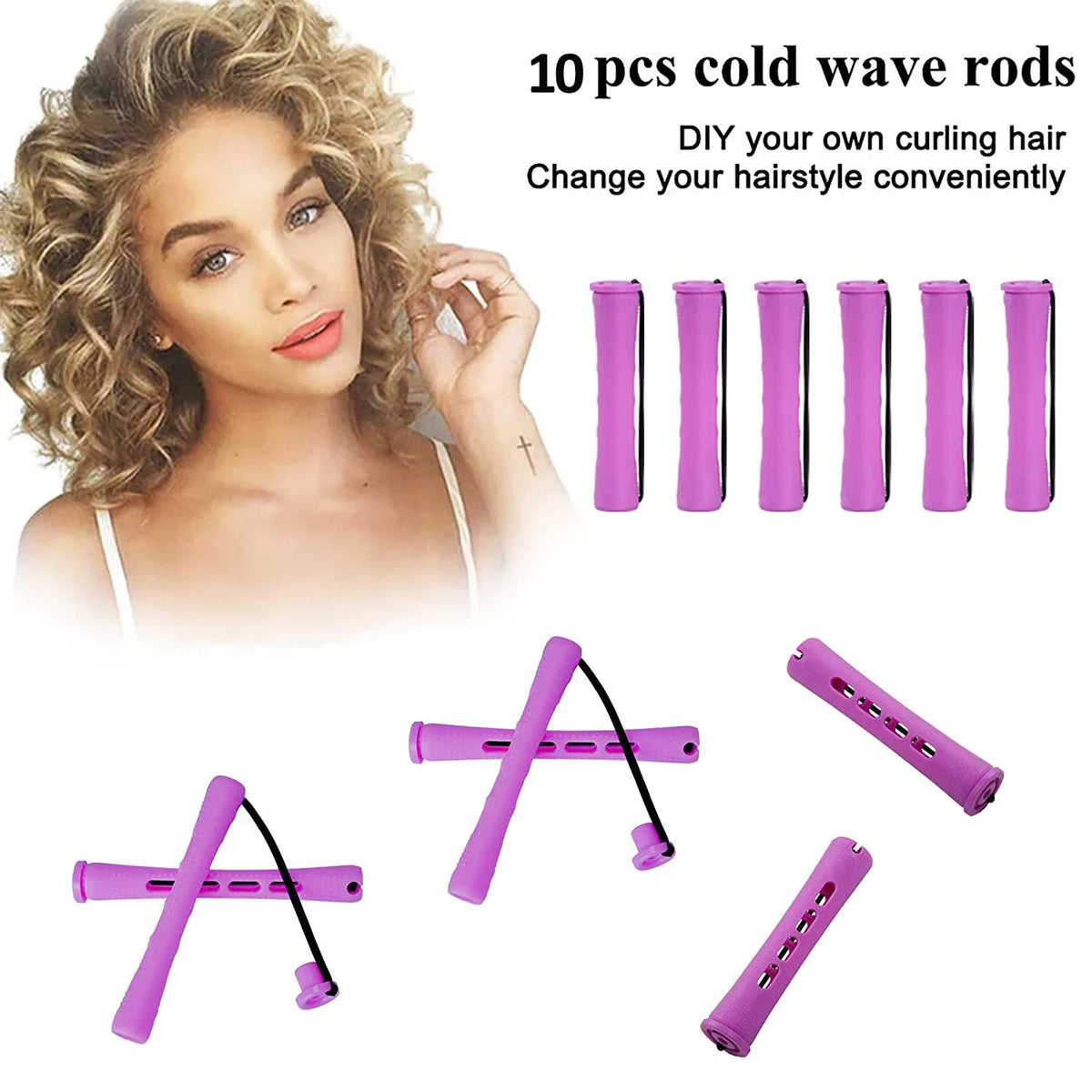 10-Pack Heatless Perm Rods – Cold Wave Hair Curling Rollers Hair Curling Rods SWANS