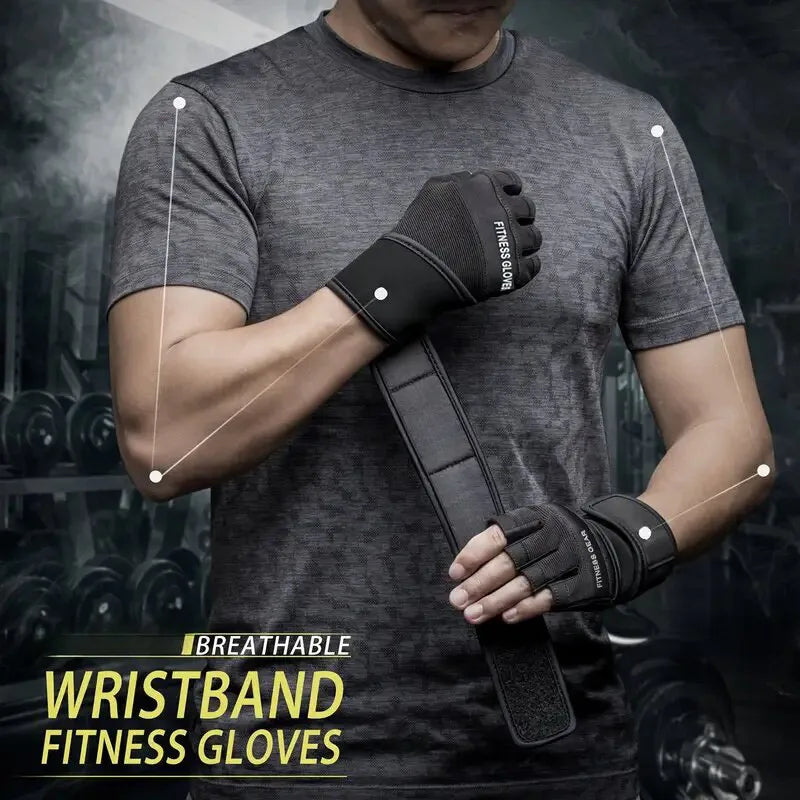 Half-Finger Gym Gloves with Wrist Wrap – Men & Women Fitness Gym Gloves SWANS