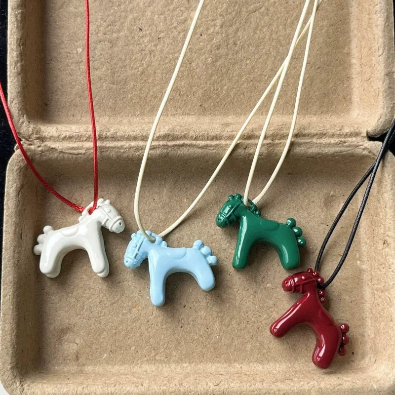 Colorful Horse Pendant Long Necklace – Adjustable Rope Chain Pendant Necklace SWANS