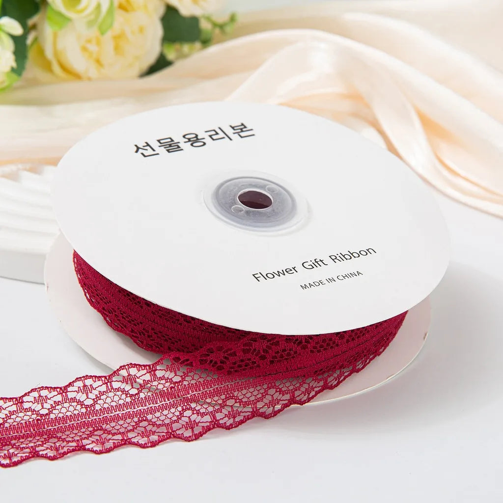 Nylon Lace Ribbon 50 Yards – DIY Wedding & Craft Decoration Decorative Lace Ribbon SWANS Wine Red